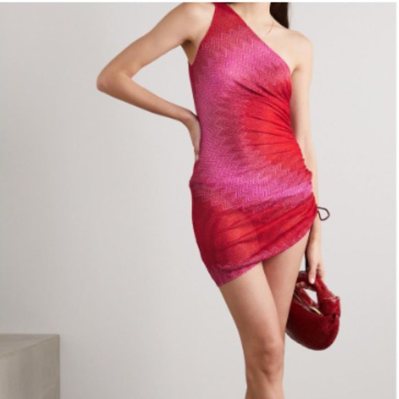 NWT - Missoni One-Shoulder Metallic Chevron Knit Mini Dress - Picture 1 of 4